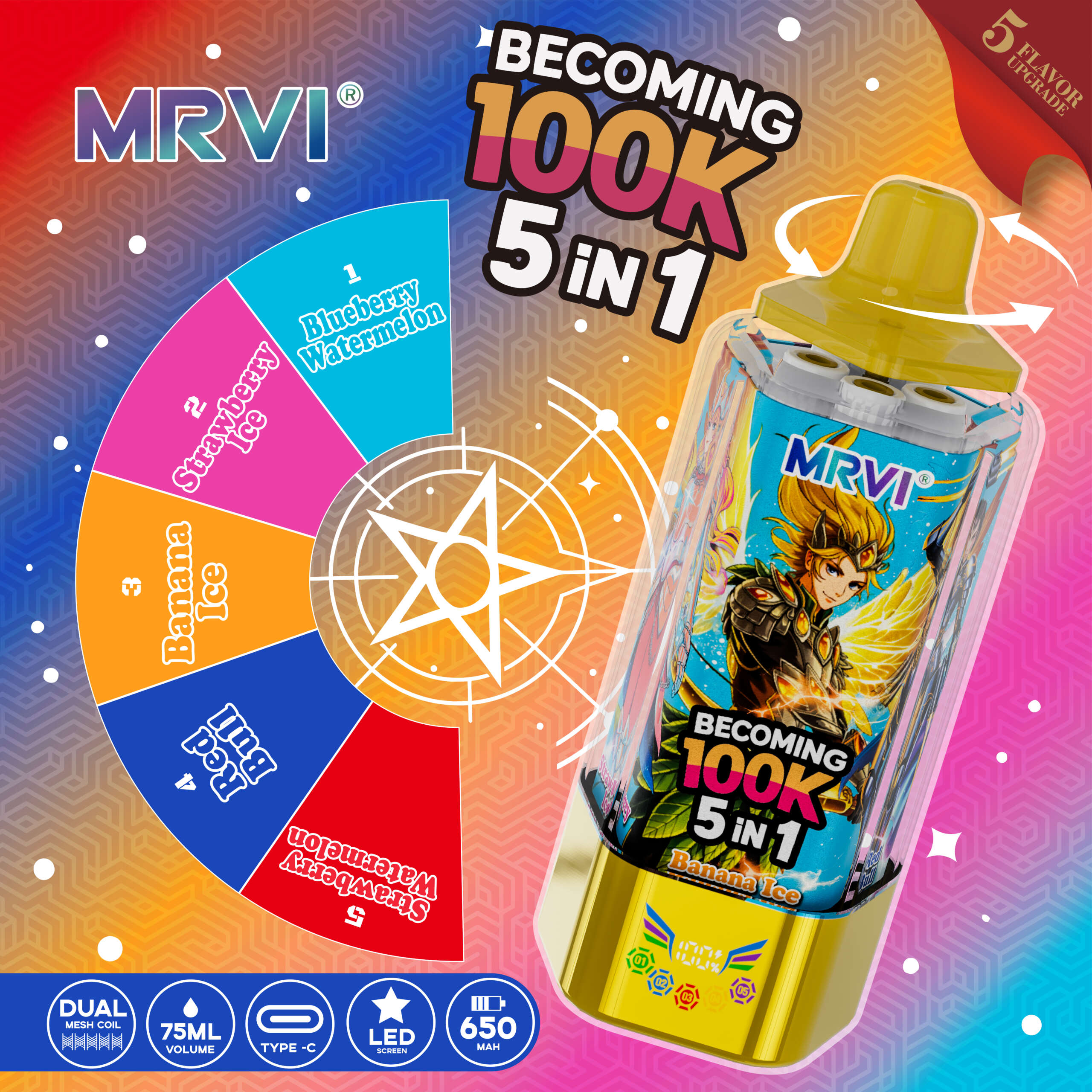 MRVI BECOMING 100K PUFFS With 5 in 1 flavor——10PCS/BOX - Image 3