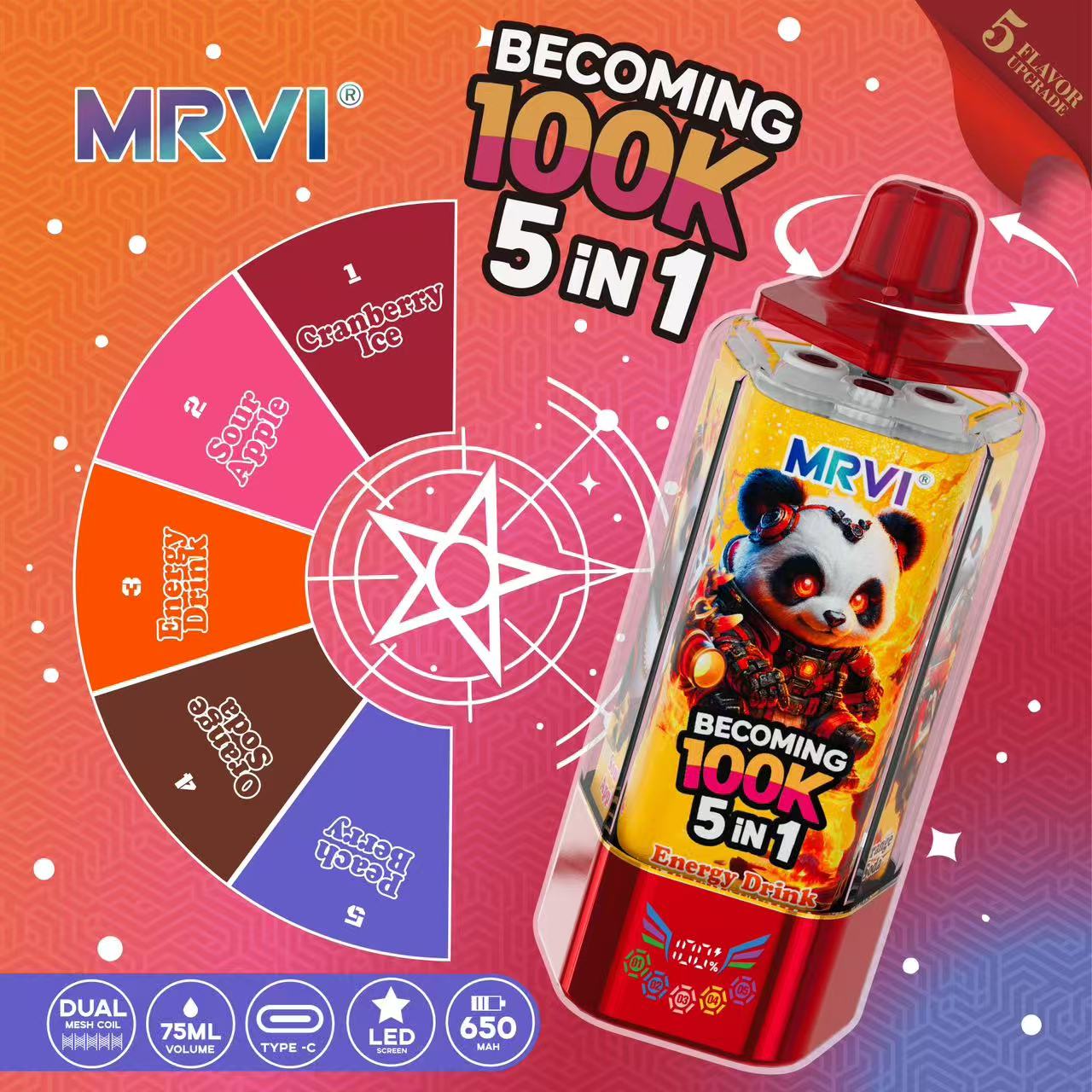 MRVI BECOMING 100K PUFFS With 5 in 1 flavor——10PCS/BOX - Image 8