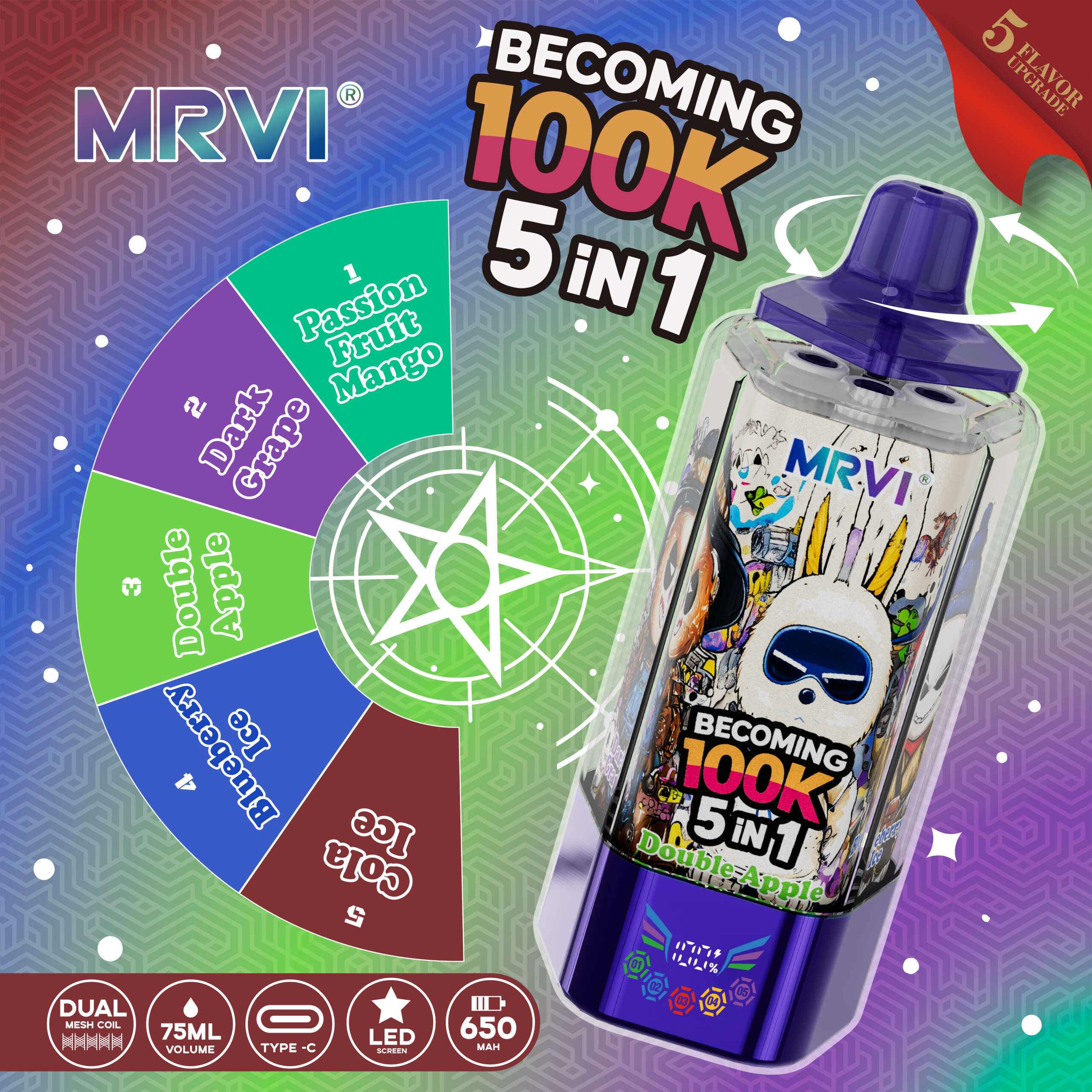 MRVI BECOMING 100K PUFFS With 5 in 1 flavor——10PCS/BOX - Image 4