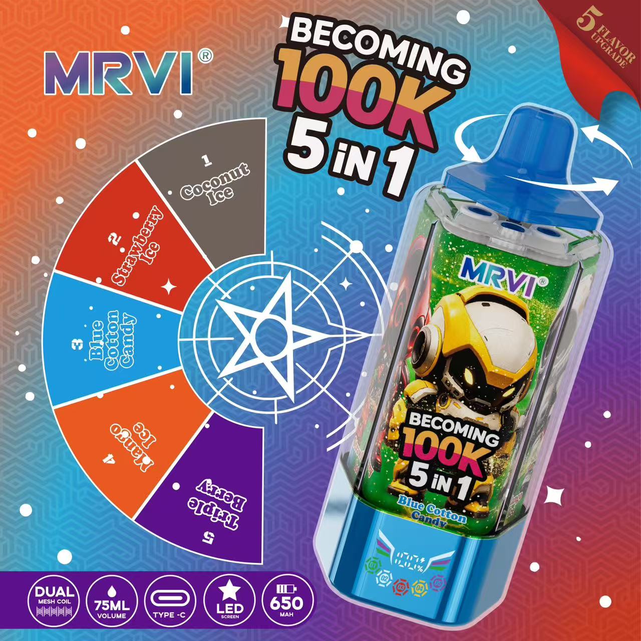 MRVI BECOMING 100K PUFFS With 5 in 1 flavor——10PCS/BOX - Image 6