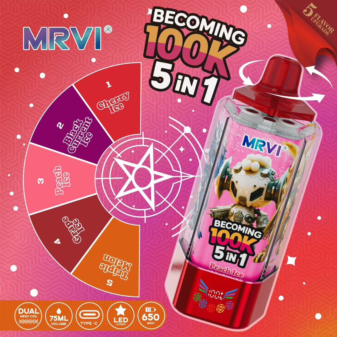 MRVI BECOMING 100K PUFFS With 5 in 1 flavor——10PCS/BOX - Image 7