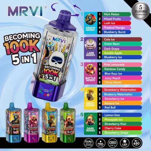 MRVI BECOMING 100K PUFFS With 5 in 1 flavor——10PCS/BOX