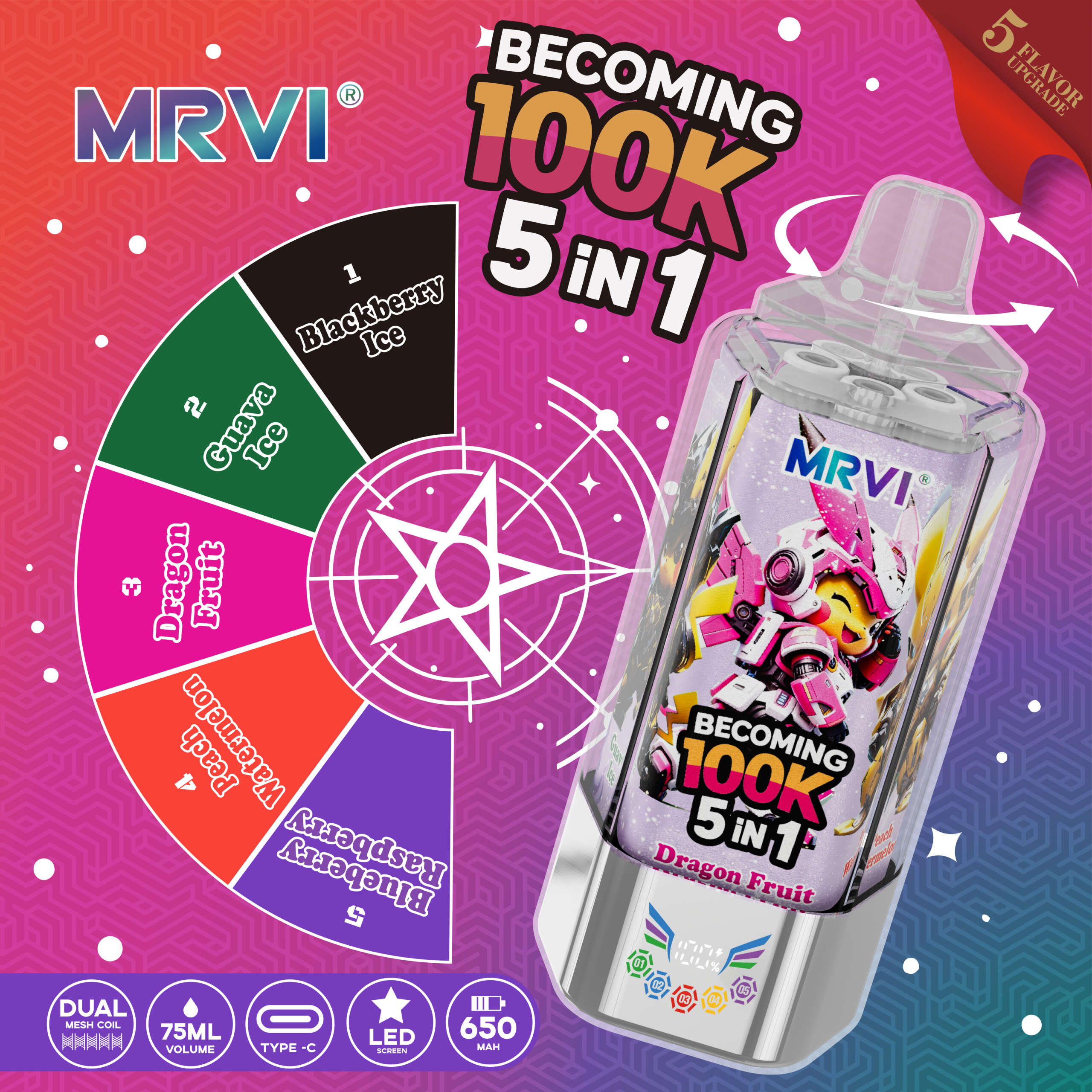 MRVI BECOMING 100K PUFFS With 5 in 1 flavor——10PCS/BOX - Image 11