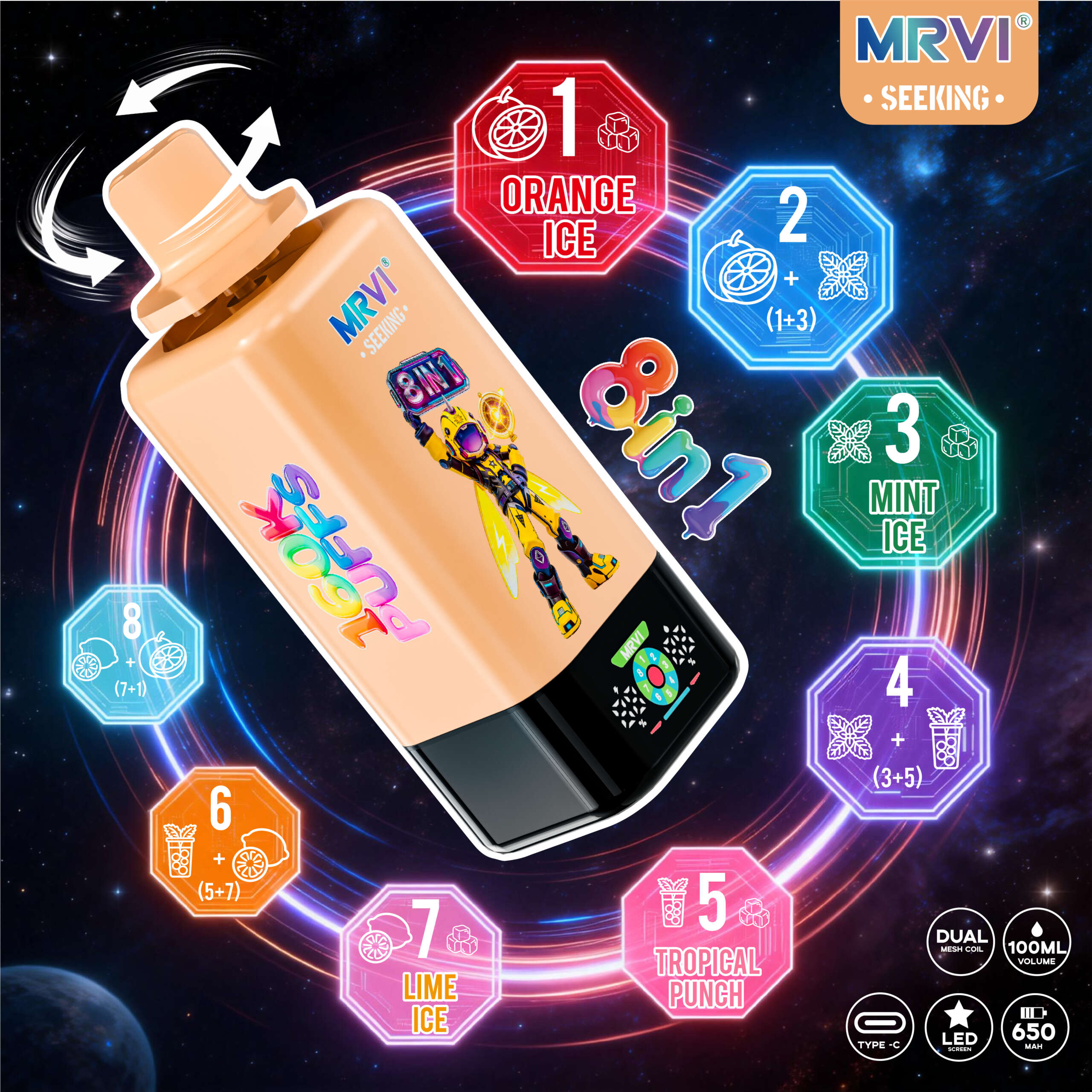 MRVI SEEKING 160K Puffs 8 in 1 flavor——10PCS/BOX - Image 5