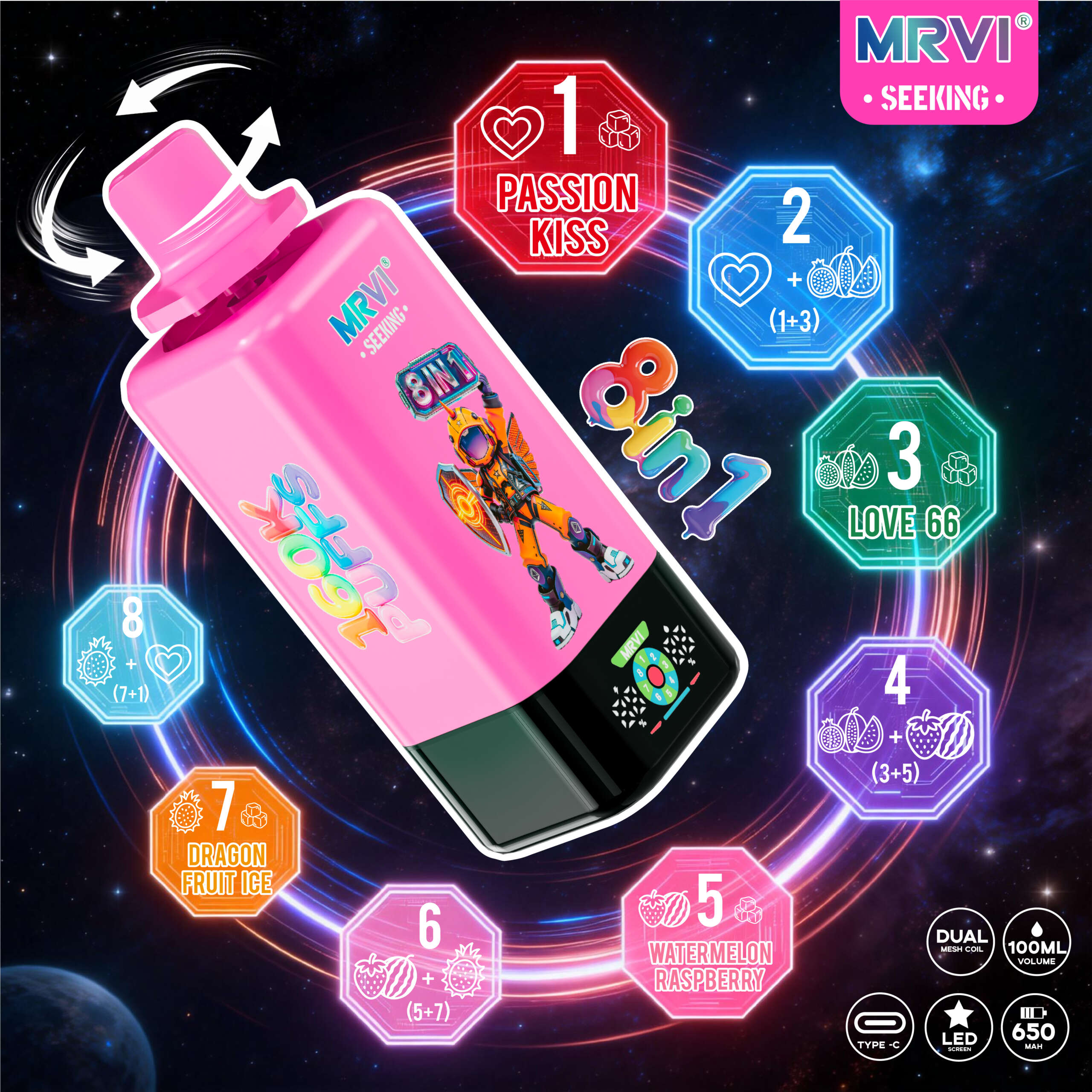MRVI SEEKING 160K Puffs 8 in 1 flavor——10PCS/BOX - Image 2