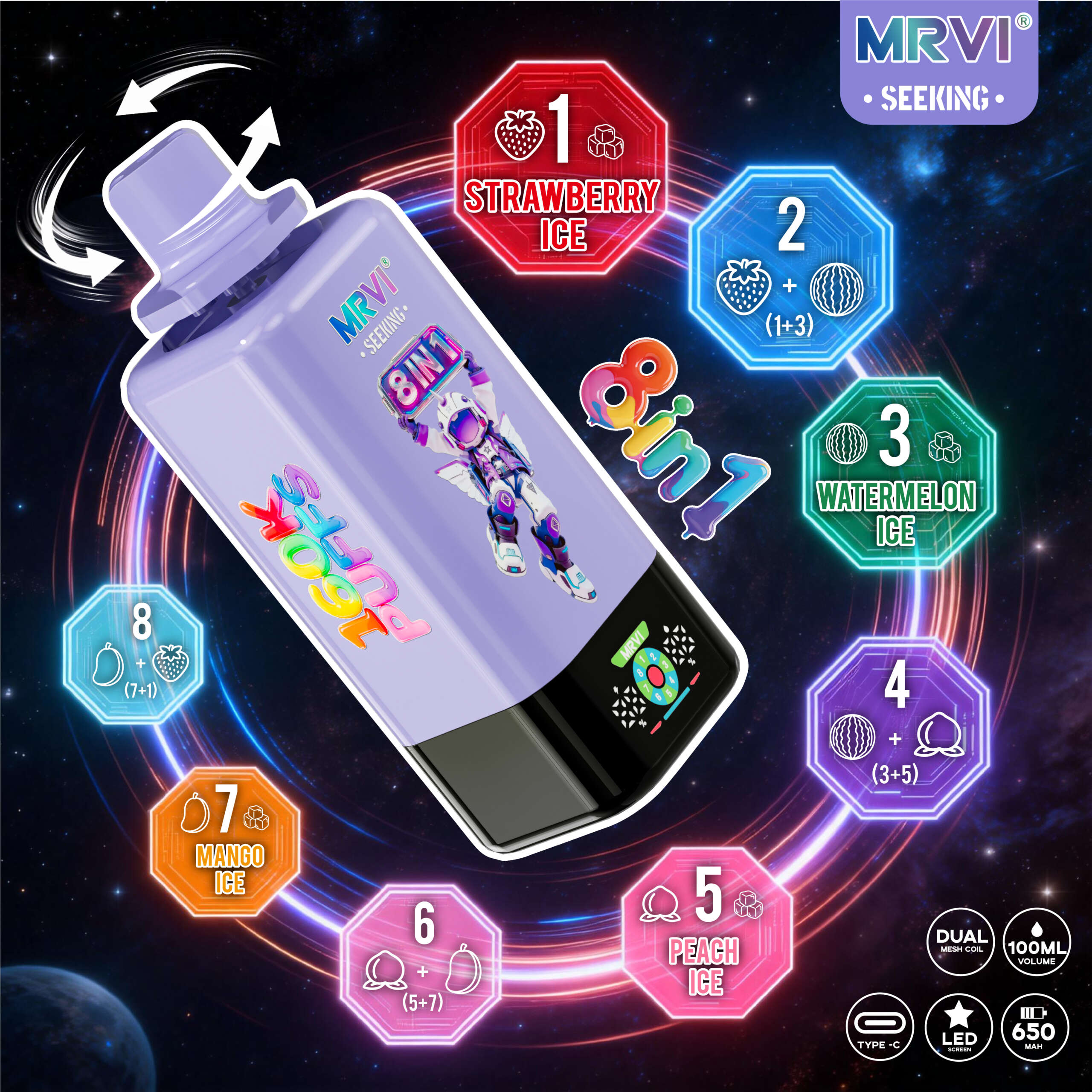 MRVI SEEKING 160K Puffs 8 in 1 flavor——10PCS/BOX - Image 4