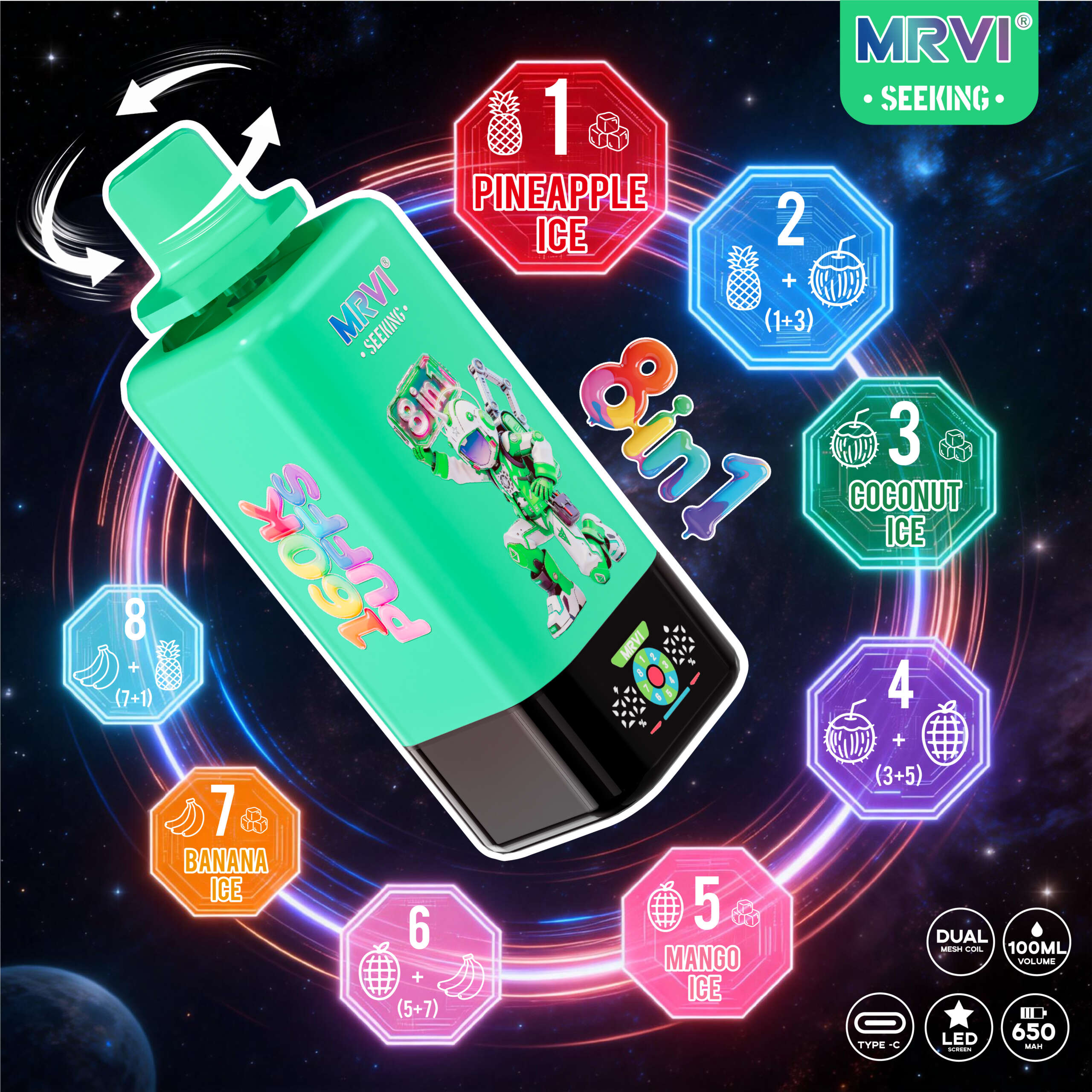 MRVI SEEKING 160K Puffs 8 in 1 flavor——10PCS/BOX - Image 3
