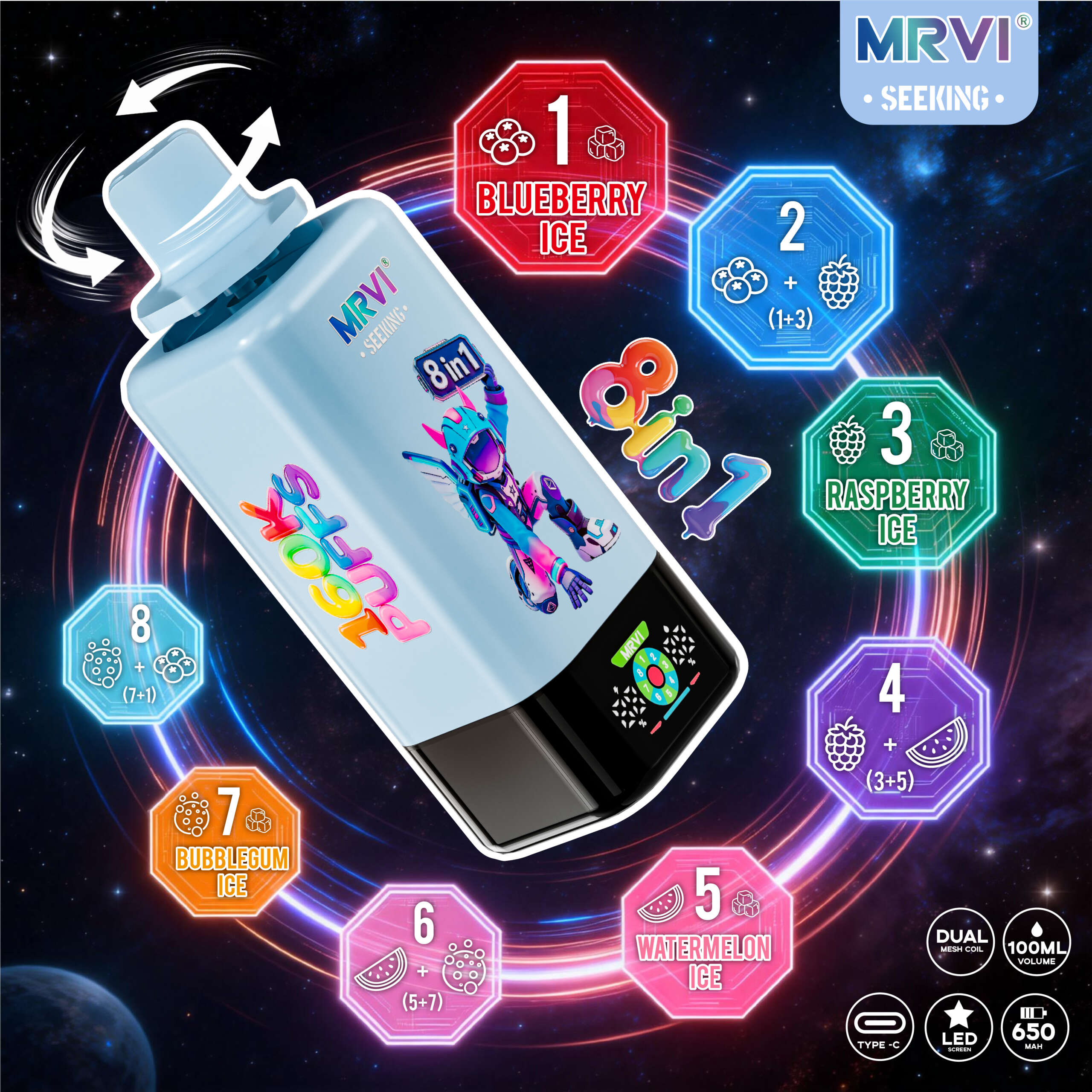 MRVI SEEKING 160K Puffs 8 in 1 flavor——10PCS/BOX - Image 7
